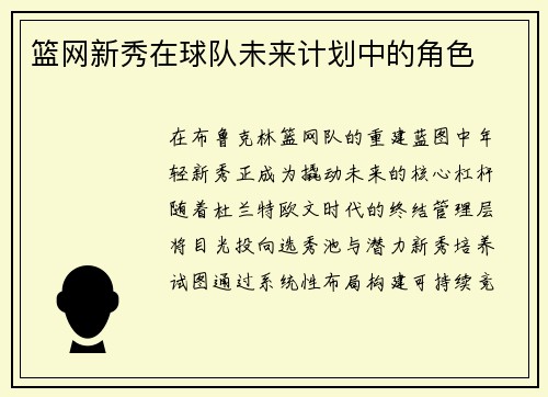 篮网新秀在球队未来计划中的角色