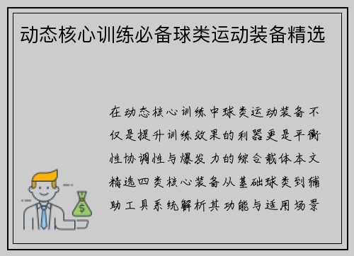 动态核心训练必备球类运动装备精选