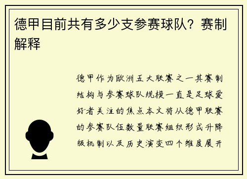 德甲目前共有多少支参赛球队？赛制解释