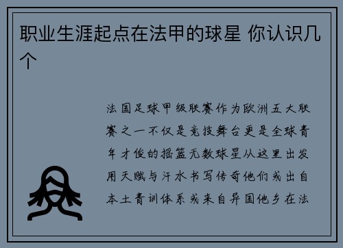 职业生涯起点在法甲的球星 你认识几个